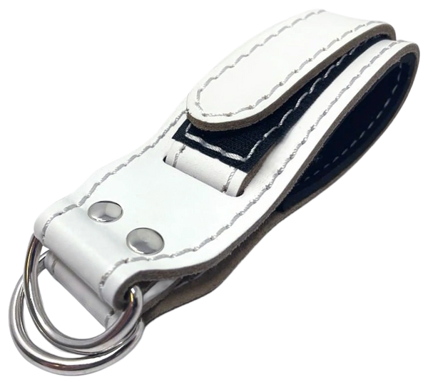 French Fitness White Leather Ankle Strap - Close-Up View