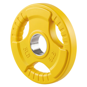 French Fitness Colored Rubber Grip Olympic Plate 5 lbs - Angled View