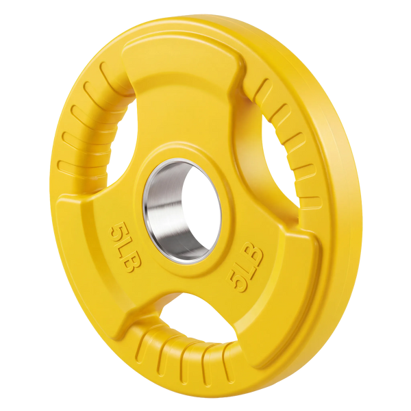 French Fitness Colored Rubber Grip Olympic Plate 5 lbs - Angled View