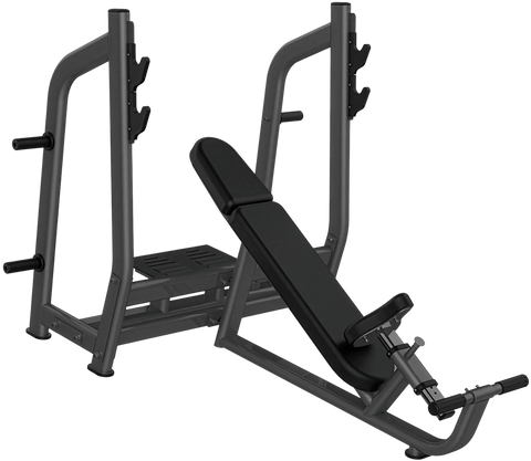 French Fitness Onyx Olympic Incline Bench w/Weight Horns (New) - Angled View