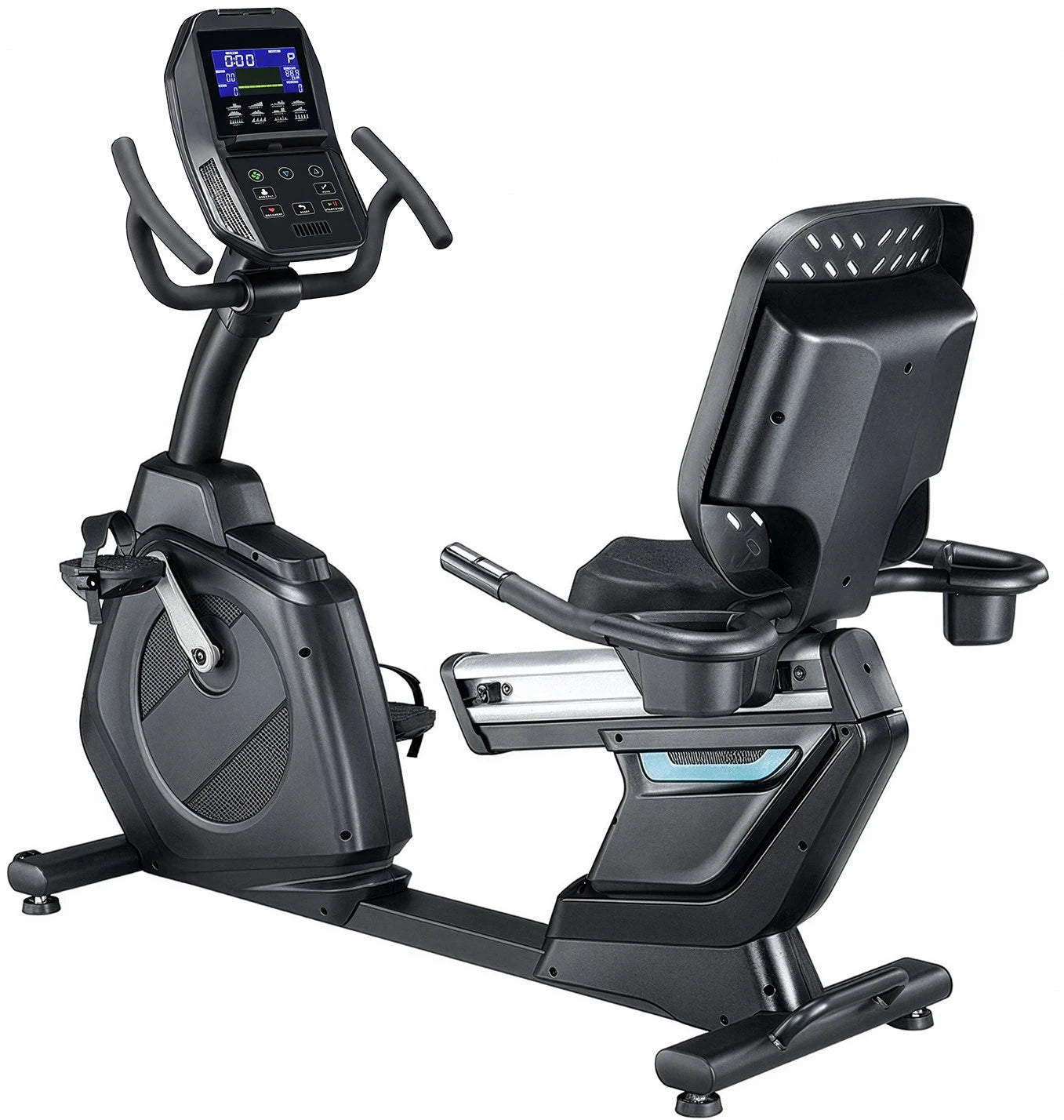 RB300 Recumbent Bike w/LED Console, Plug In French Fitness - Angled VIew