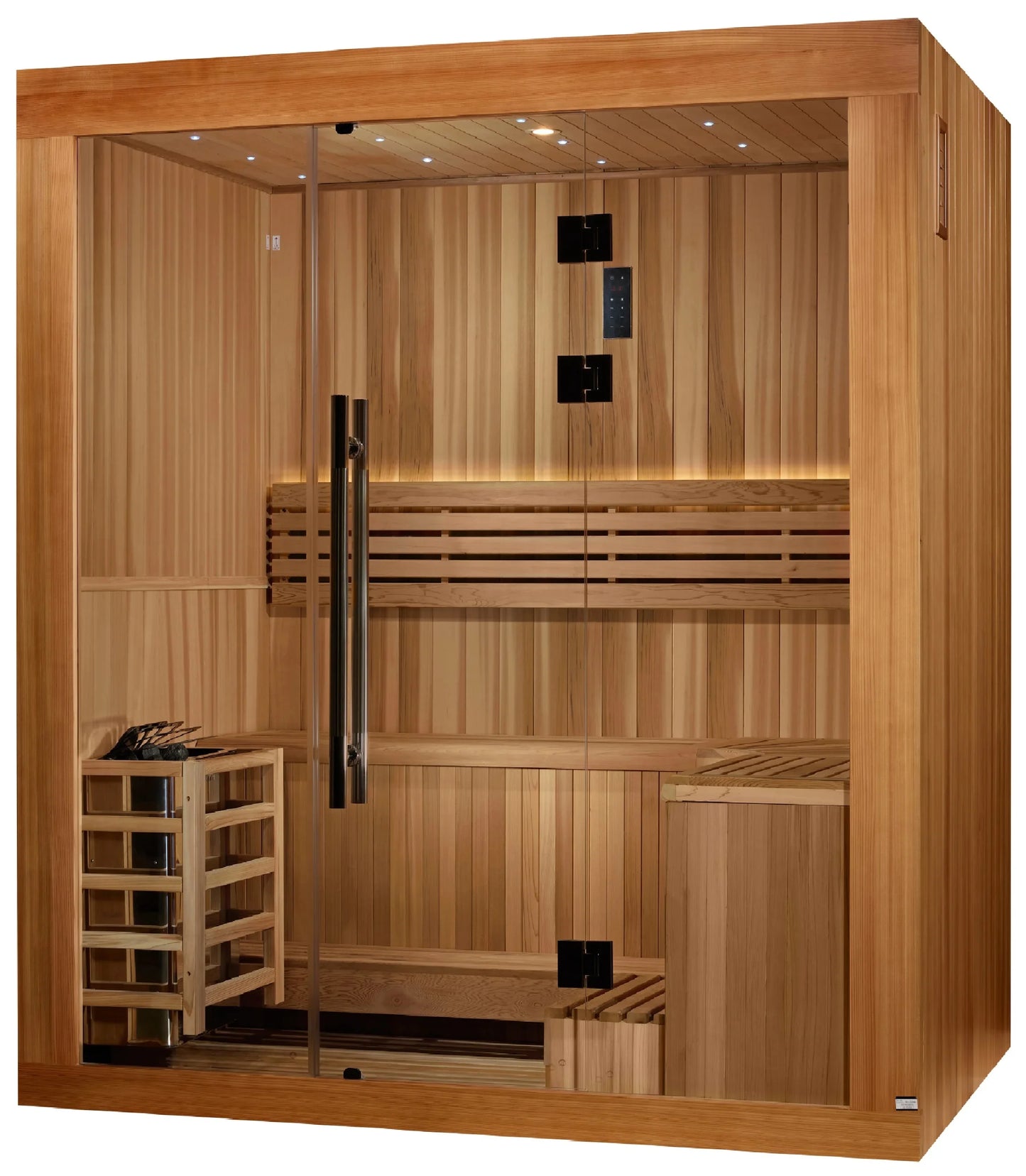 Golden Designs GDI-7389-02 Copenhagen Edition 3 Person Traditional Steam Sauna - Canadian Red Cedar Interior and Pacific Premium Clear Cedar Exterior (New)