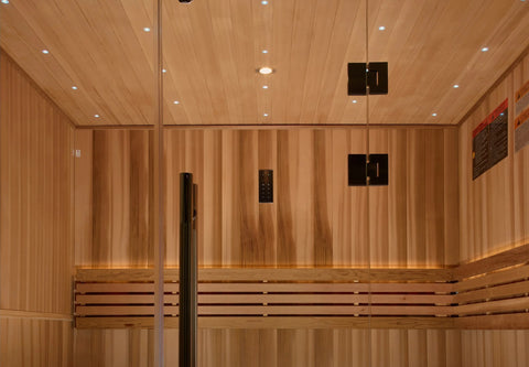 Golden Designs GDI-7389-02 Copenhagen Edition 3 Person Traditional Steam Sauna - Canadian Red Cedar Interior and Pacific Premium Clear Cedar Exterior (New)