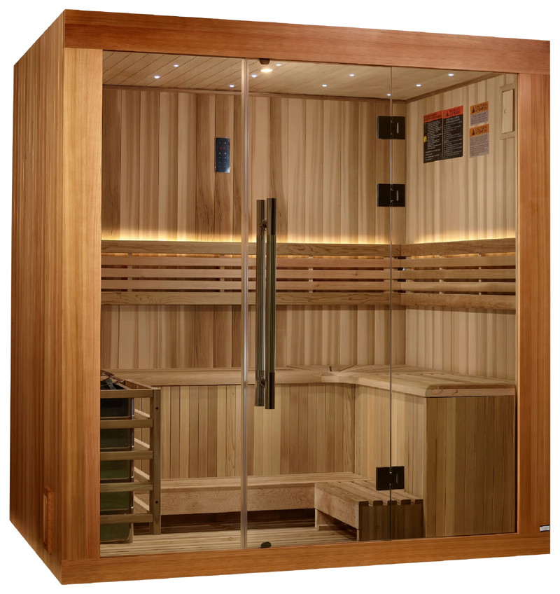 Golden Designs GDI-7389-02 Copenhagen Edition 3 Person Traditional Steam Sauna - Canadian Red Cedar Interior and Pacific Premium Clear Cedar Exterior (New)