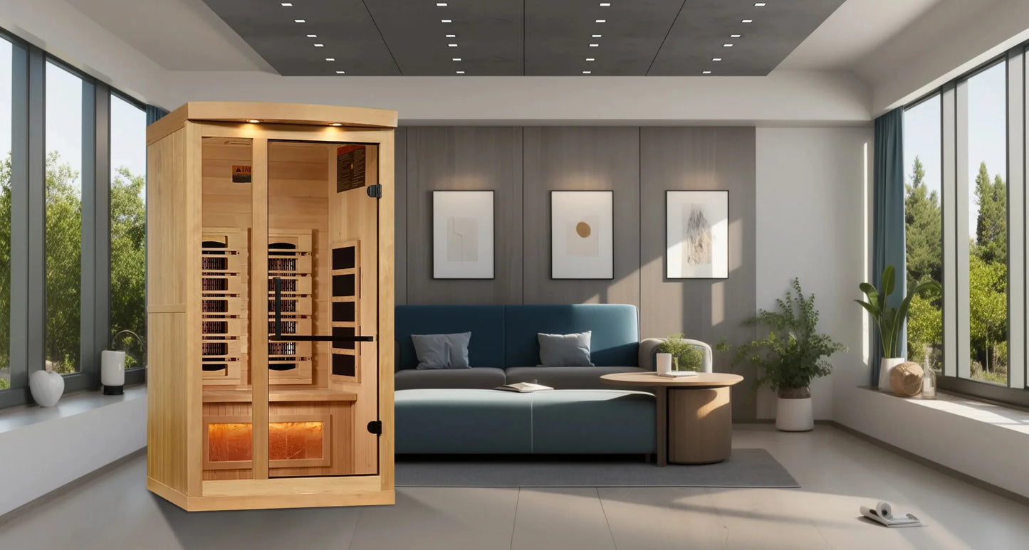 Golden Designs GDI-8010-03 Full Spectrum PureTech Near Zero EMF FAR Infrared Sauna with Himalayan Salt Bar (New)