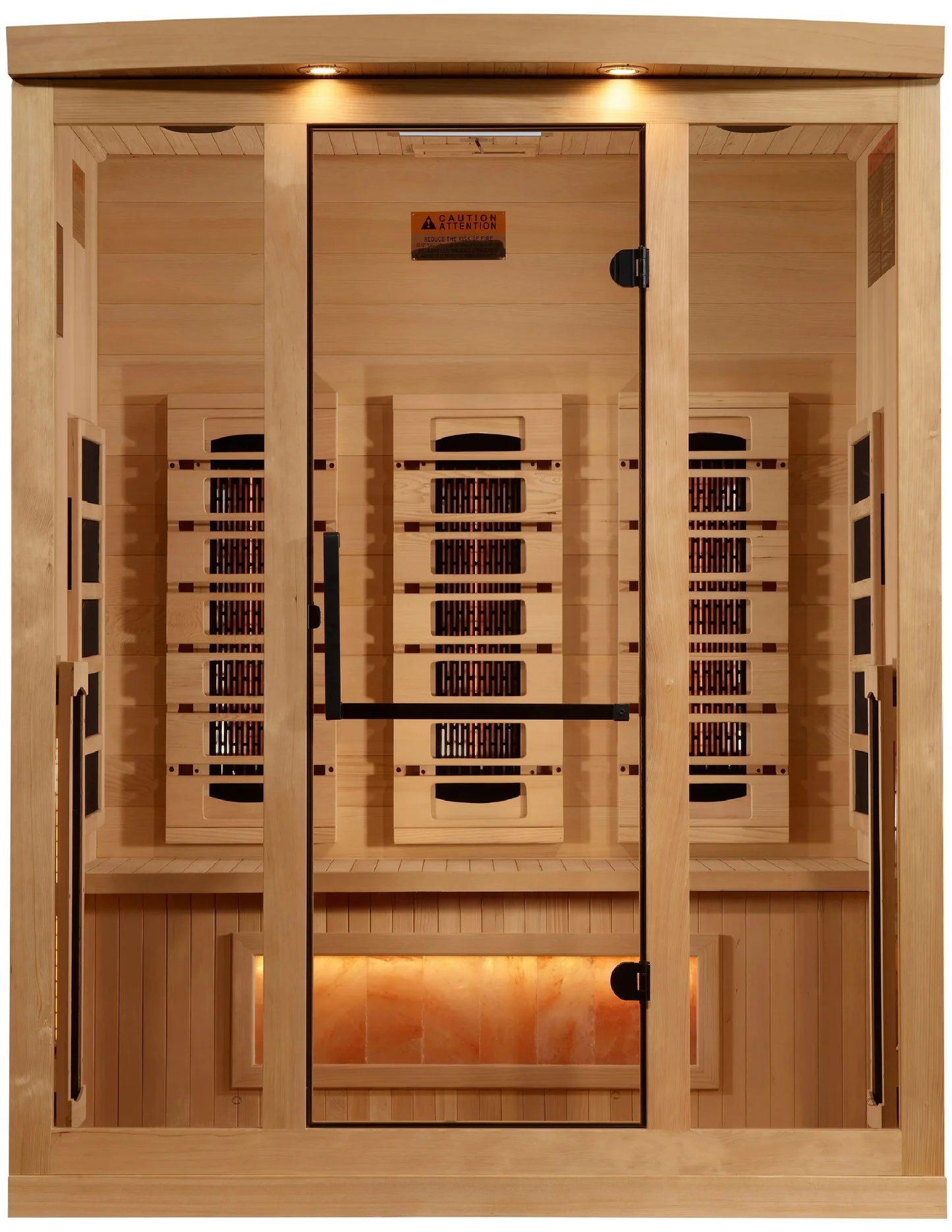 GDI-8030-03 3-Person Full Spectrum PureTech Near Zero EMF FAR Infrared Sauna with Himalayan Salt Bar GoldenDesigns - Front View