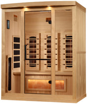 GDI-8030-03 3-Person Full Spectrum PureTech Near Zero EMF FAR Infrared Sauna with Himalayan Salt Bar GoldenDesigns - Angled VIew