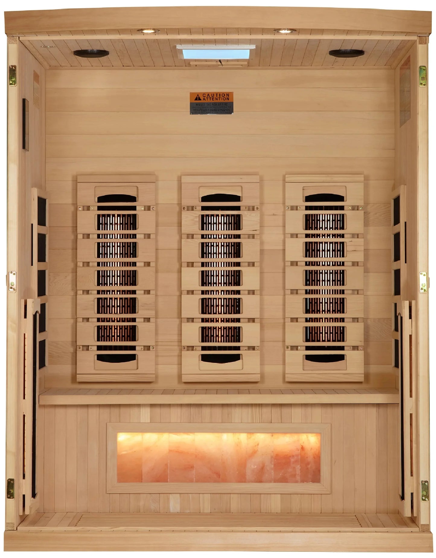 GDI-8030-03 3-Person Full Spectrum PureTech Near Zero EMF FAR Infrared Sauna with Himalayan Salt Bar GoldenDesigns - Front View