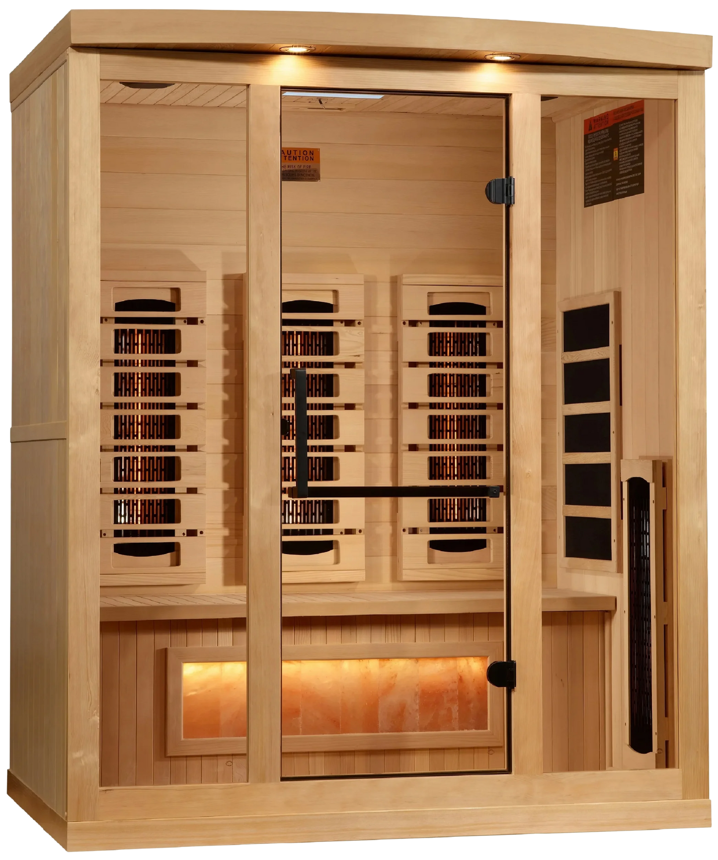 GDI-8030-03 3-Person Full Spectrum PureTech Near Zero EMF FAR Infrared Sauna with Himalayan Salt Bar GoldenDesigns - Angled VIew