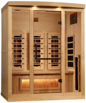 GDI-8030-03 3-Person Full Spectrum PureTech Near Zero EMF FAR Infrared Sauna with Himalayan Salt Bar GoldenDesigns - Angled VIew
