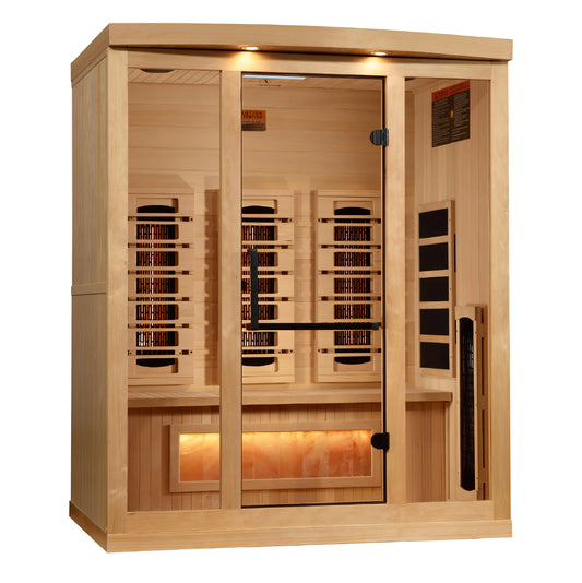 GoldenDesigns GDI-8030-03 3-Person Full Spectrum PureTech Near Zero EMF FAR Infrared Sauna with Himalayan Salt Bar (New)