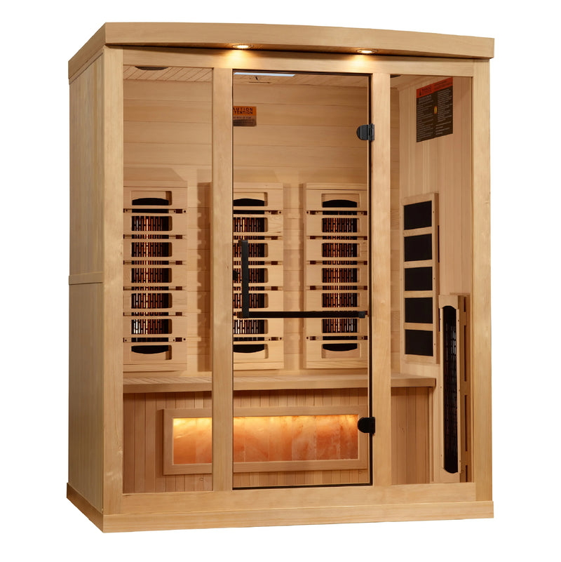 GoldenDesigns GDI-8030-03 3-Person Full Spectrum PureTech Near Zero EMF FAR Infrared Sauna with Himalayan Salt Bar (New)