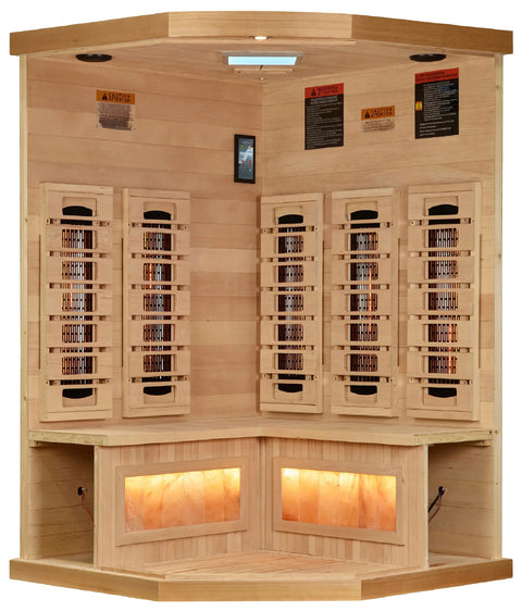 Golden Designs GDI-8035-03 3-Person Corner Full Spectrum PureTech Near Zero EMF FAR Infrared Sauna with Himalayan Salt Bar (New)