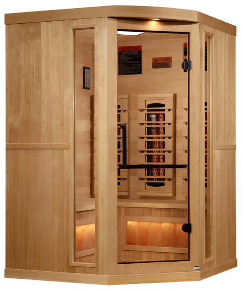 Golden Designs GDI-8035-03 3-Person Corner Full Spectrum PureTech Near Zero EMF FAR Infrared Sauna with Himalayan Salt Bar (New)