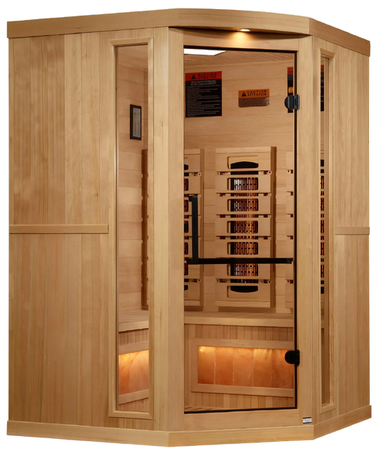 Golden Designs GDI-8035-03 3-Person Corner Full Spectrum PureTech Near Zero EMF FAR Infrared Sauna with Himalayan Salt Bar (New)