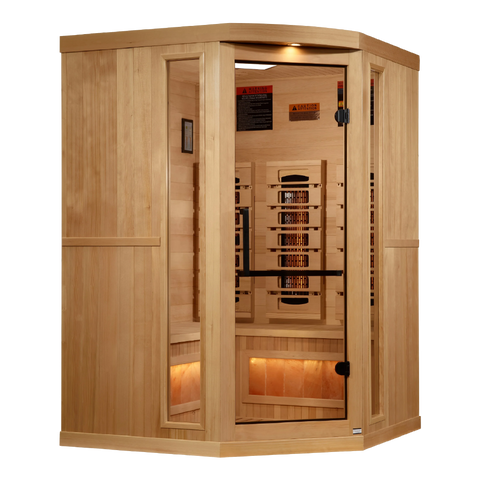 Golden Designs GDI-8035-03 3-Person Corner Full Spectrum PureTech Near Zero EMF FAR Infrared Sauna with Himalayan Salt Bar (New)