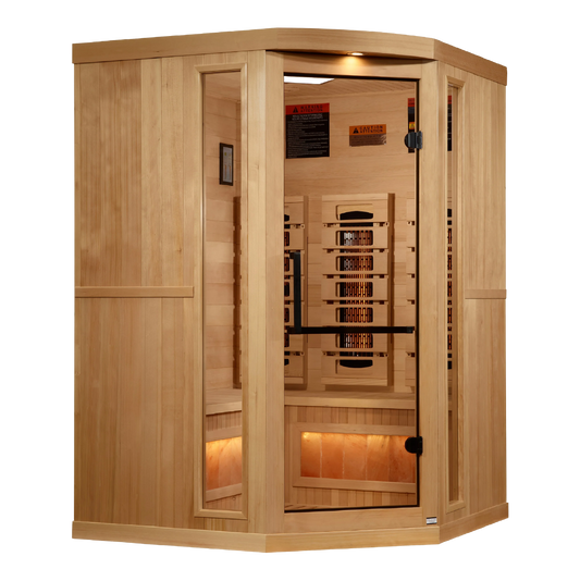Golden Designs GDI-8035-03 3-Person Corner Full Spectrum PureTech Near Zero EMF FAR Infrared Sauna with Himalayan Salt Bar (New)