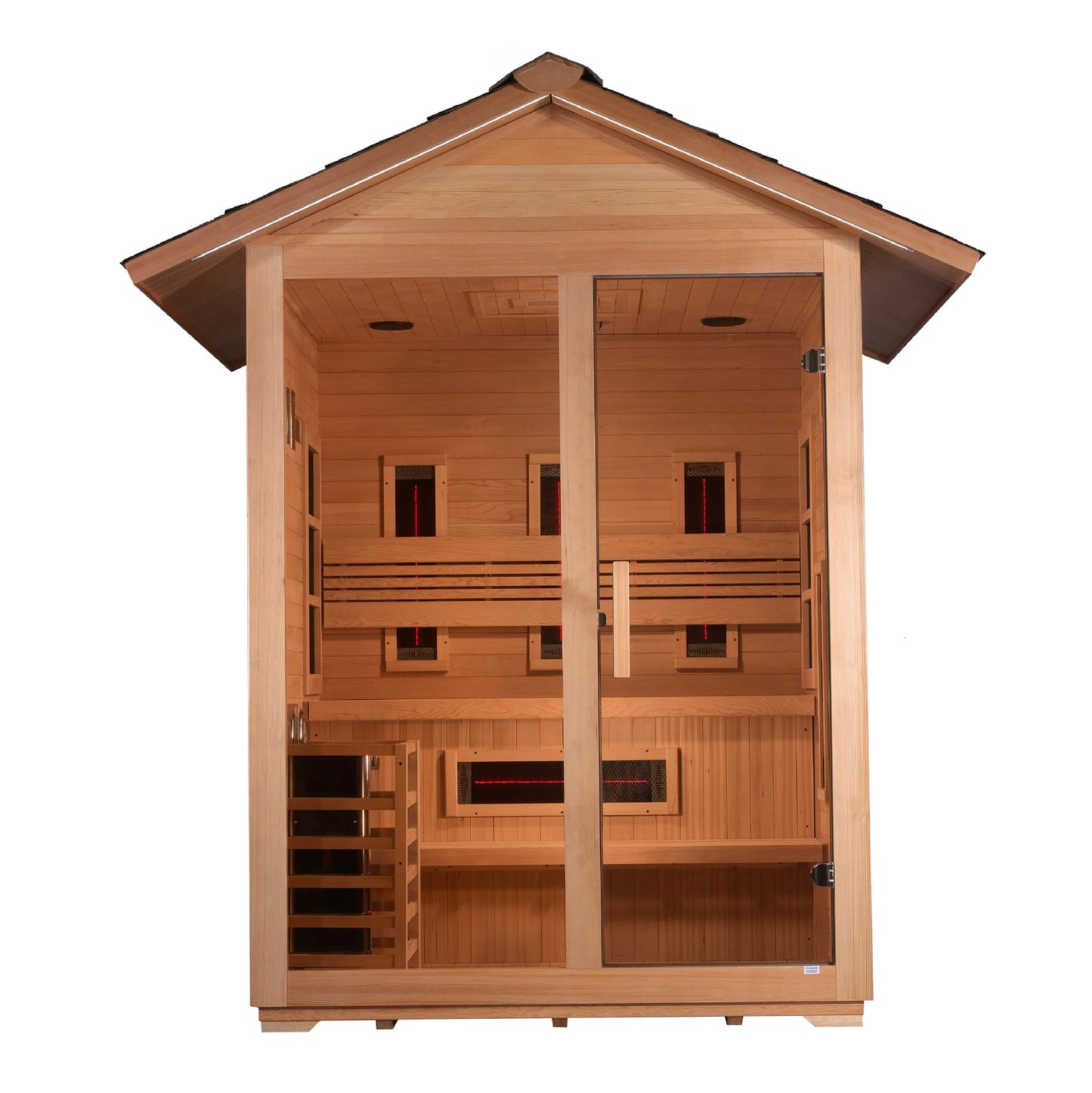 Golden Designs GDI-8123-01 Carinthia 3 Person Hybrid (PureTech Full Spectrum IR or Traditional Stove) Outdoor Sauna - Canadian Hemlock (New)
