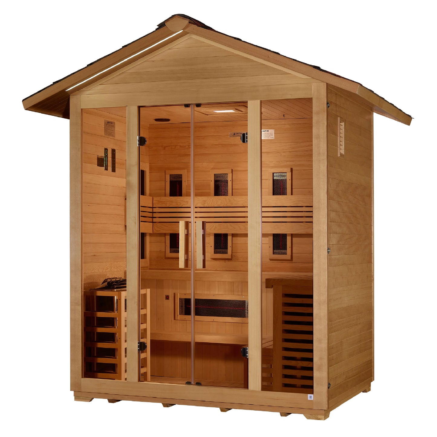 GoldenDesigns GDI-8125-01 Gargellen 5 Person Hybrid (PureTech Full Spectrum IR or Traditional Stove) Outdoor Sauna - Canadian Hemlock (New)