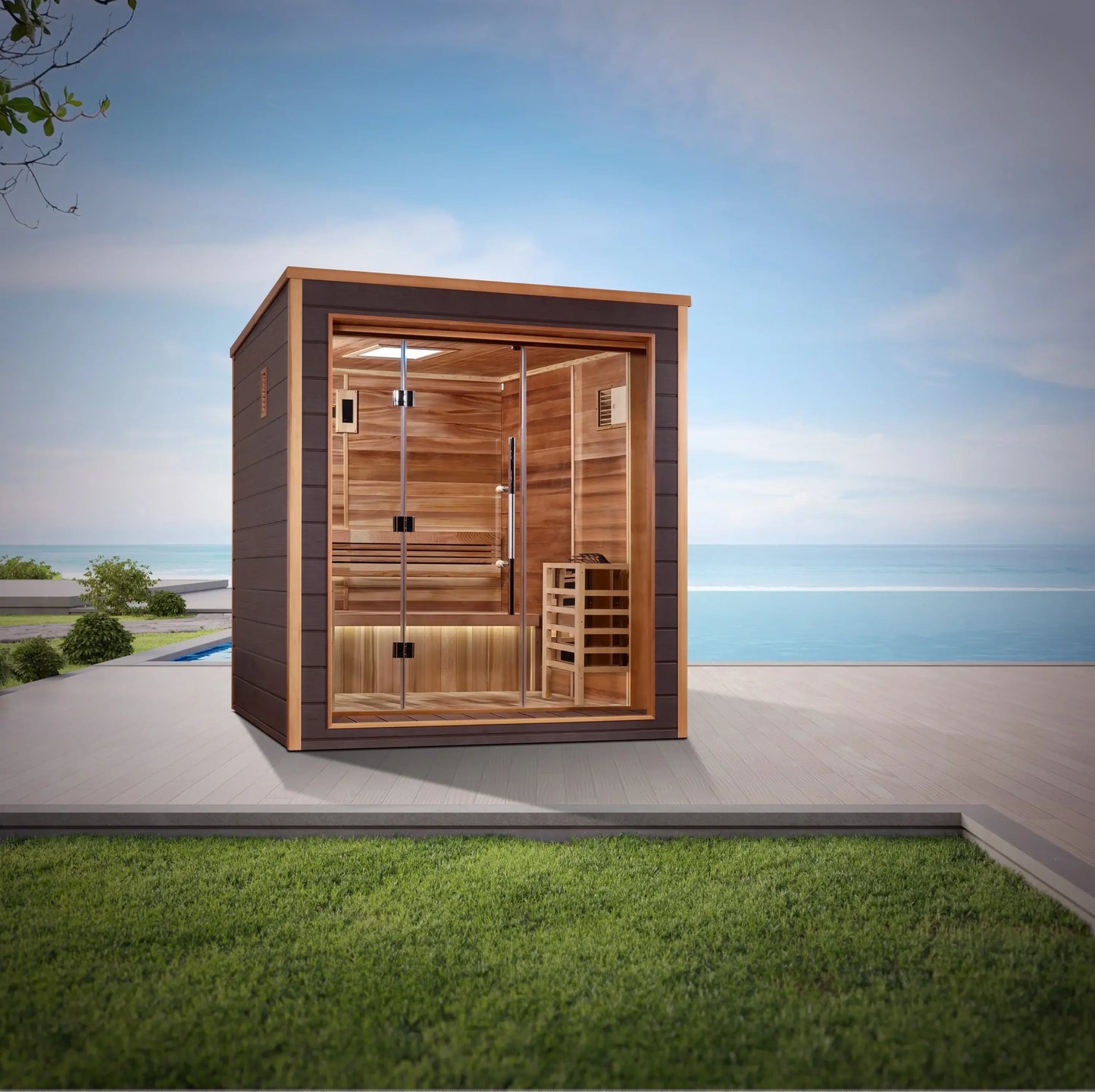 Golden Designs GDI-8203-01 Drammen 3 Person Outdoor-Indoor Traditional Sauna - Canadian Red Cedar Interior (New) Image 4