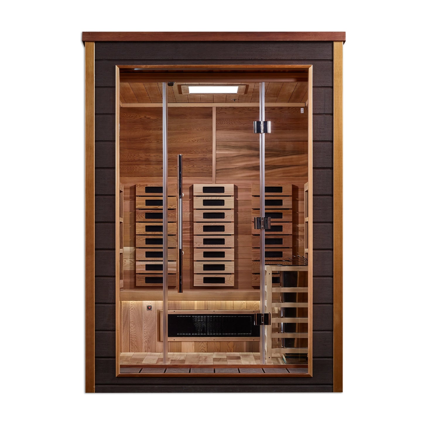 Golden Designs GDI-8222-01 Nora 2 Person Outdoor-Indoor PureTech Hybrid Full Spectrum Sauna - Canadian Red Cedar Interior (New)