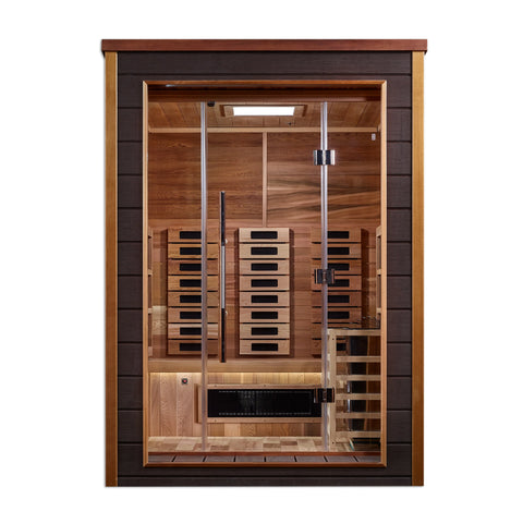 Golden Designs GDI-8222-01 Nora 2 Person Outdoor-Indoor PureTech Hybrid Full Spectrum Sauna - Canadian Red Cedar Interior (New)
