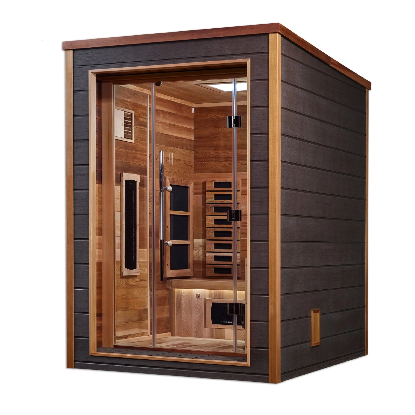Golden Designs GDI-8222-01 Nora 2 Person Outdoor-Indoor PureTech Hybrid Full Spectrum Sauna - Canadian Red Cedar Interior (New)