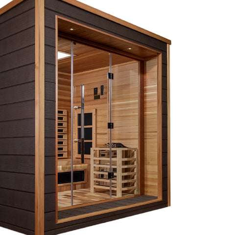 Golden Designs GDI-8223-01 Visby 3 Person Outdoor-Indoor PureTech Hybrid Full Spectrum Sauna - Canadian Red Cedar Interior (New)