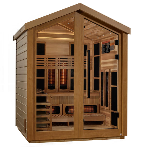 Golden Designs GDI-8523-01 Loviisa 3 Person Hybrid (PureTech Full Spectrum IR or Traditional Stove) Outdoor Sauna - Canadian Red Cedar Interior (New)