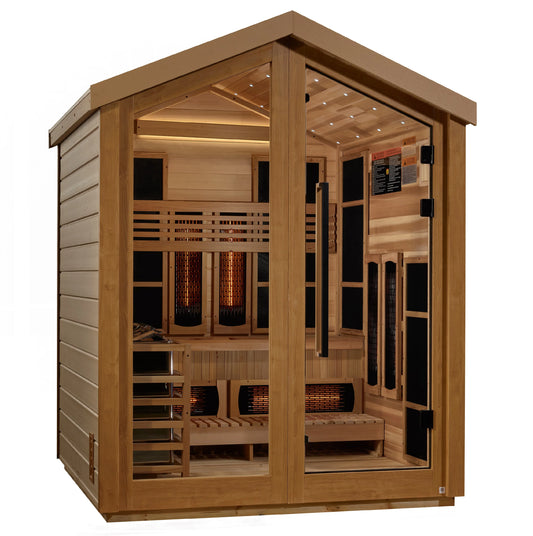 Golden Designs GDI-8523-01 Loviisa 3 Person Hybrid (PureTech Full Spectrum IR or Traditional Stove) Outdoor Sauna - Canadian Red Cedar Interior (New)