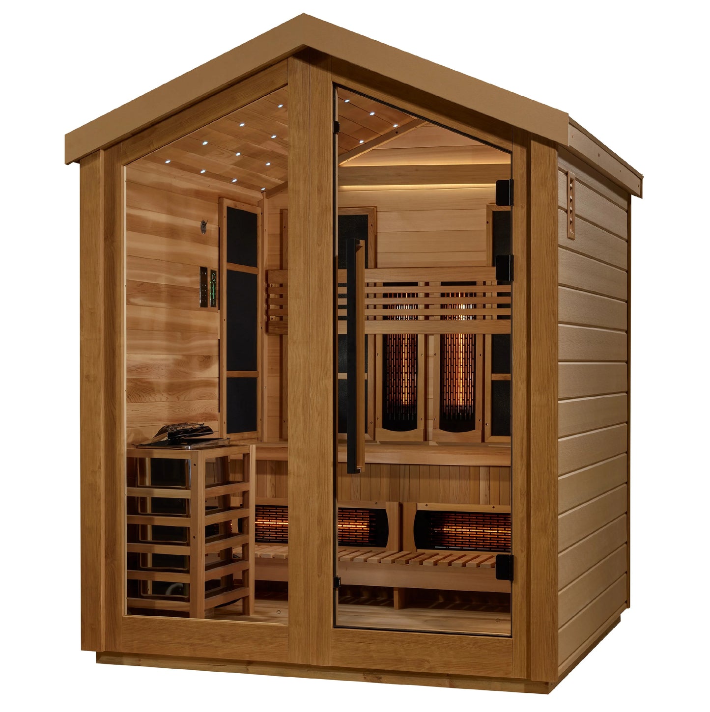Golden Designs GDI-8523-01 Loviisa 3 Person Hybrid (PureTech Full Spectrum IR or Traditional Stove) Outdoor Sauna - Canadian Red Cedar Interior (New)