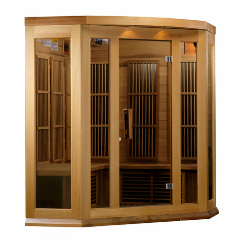 GoldenDesigns MX-K356-01-ZF CED Canadian Red Cedar Maxxus 3 Person Corner Near Zero EMF FAR Infrared Sauna (New)