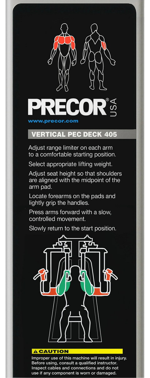 Precor Icarian Vertical Pec Deck 405 (Remanufactured) - Sticker Close Up