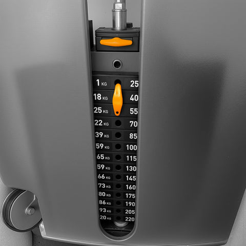 Precor Vitality S Line Dual Pulldown / Seated Row (Remanufactured) - Weight Stack Close up