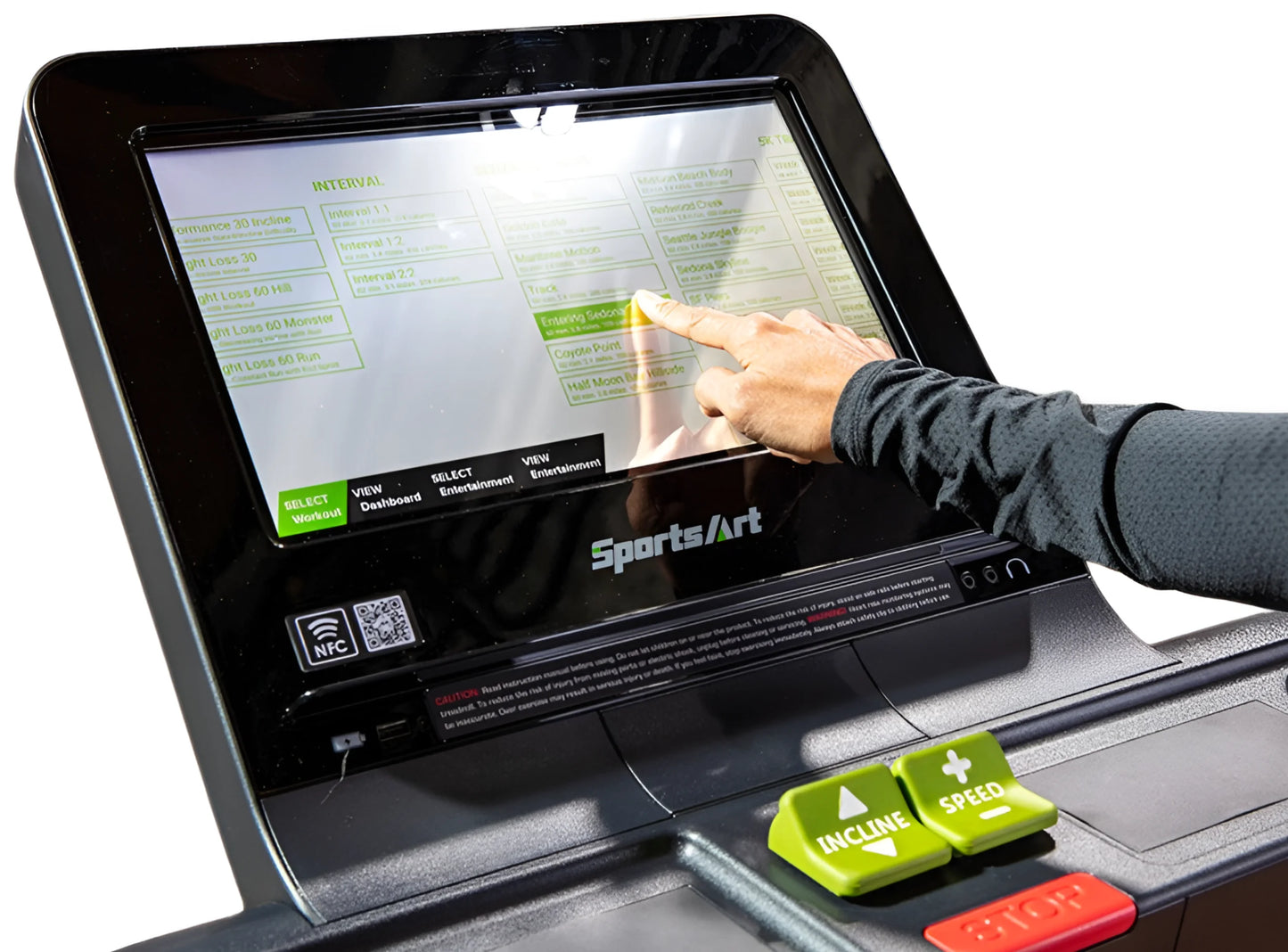 SportsArt T674L-16 SENZA Elite Treadmill - Close-Up Console Training View
