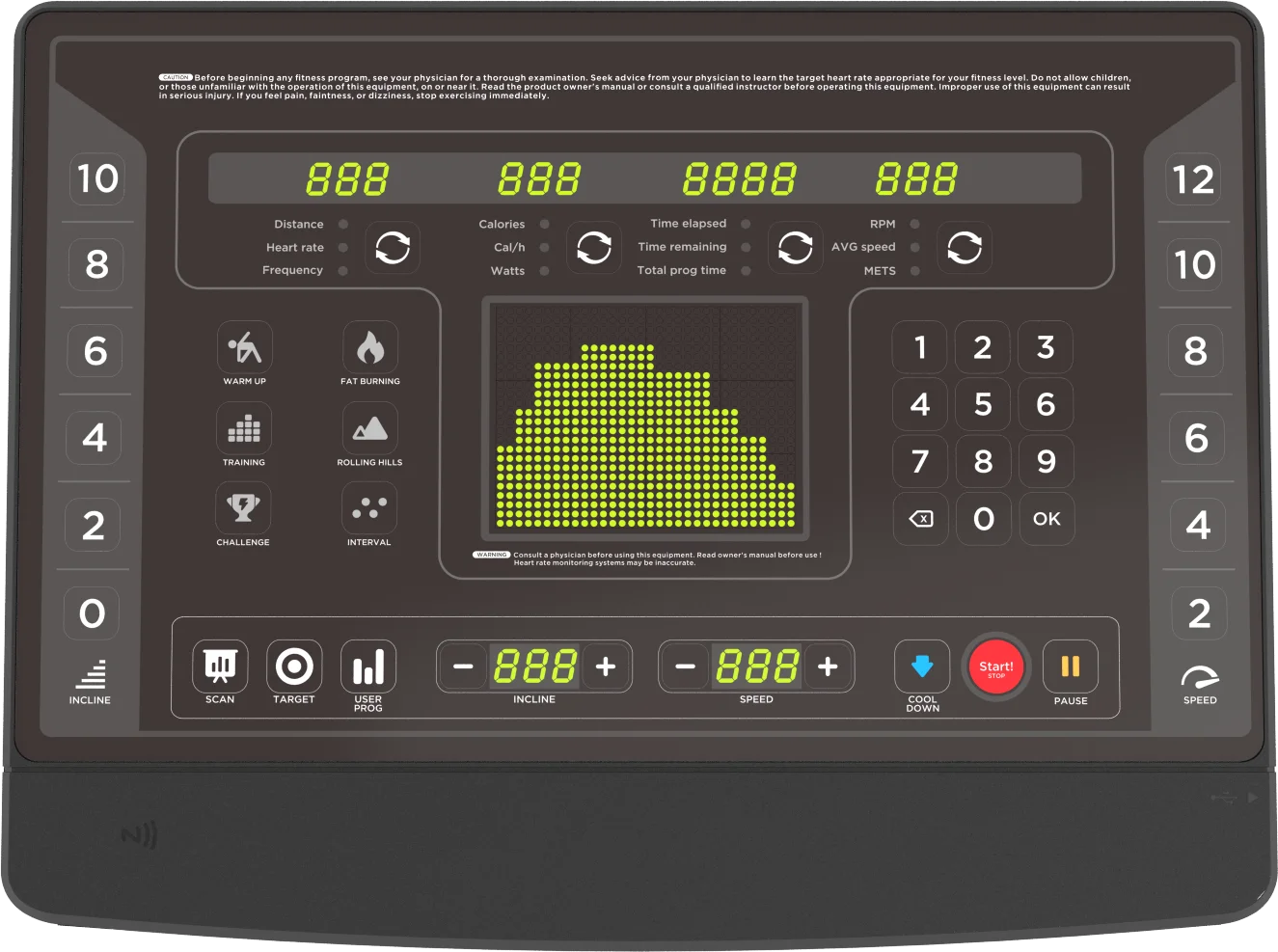 French Fitness T400 Commercial Treadmill w/LED Console - Console View