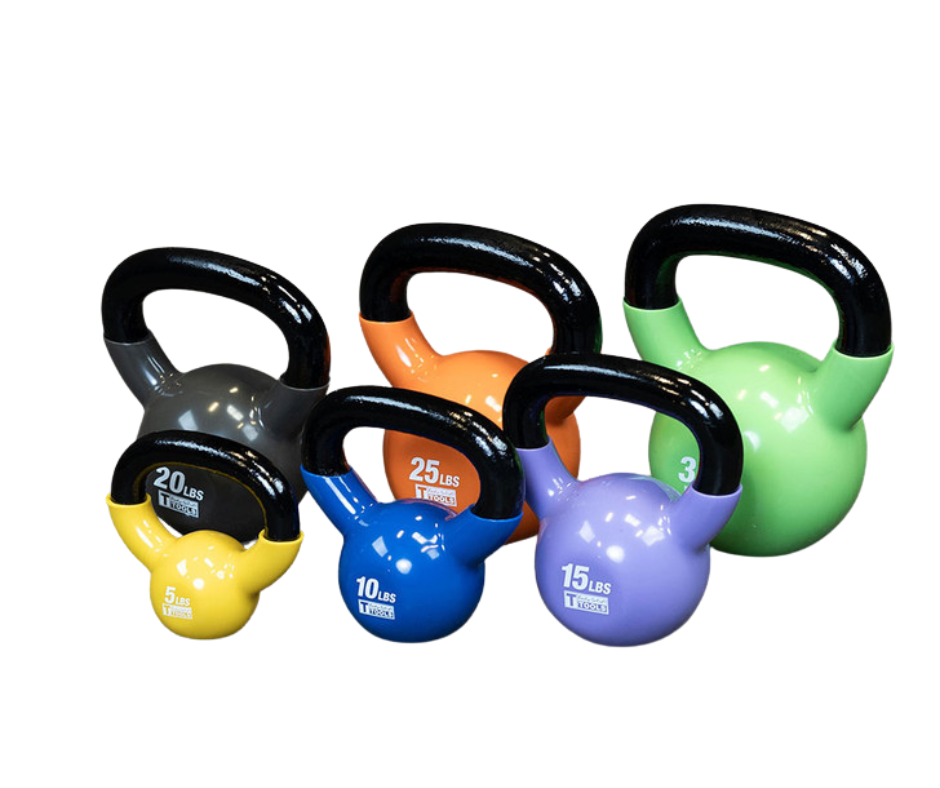 Body Solid KBVS105PACK Vinyl Coated Kettlebell Set 5-30 lb. with GDKR50 (New)