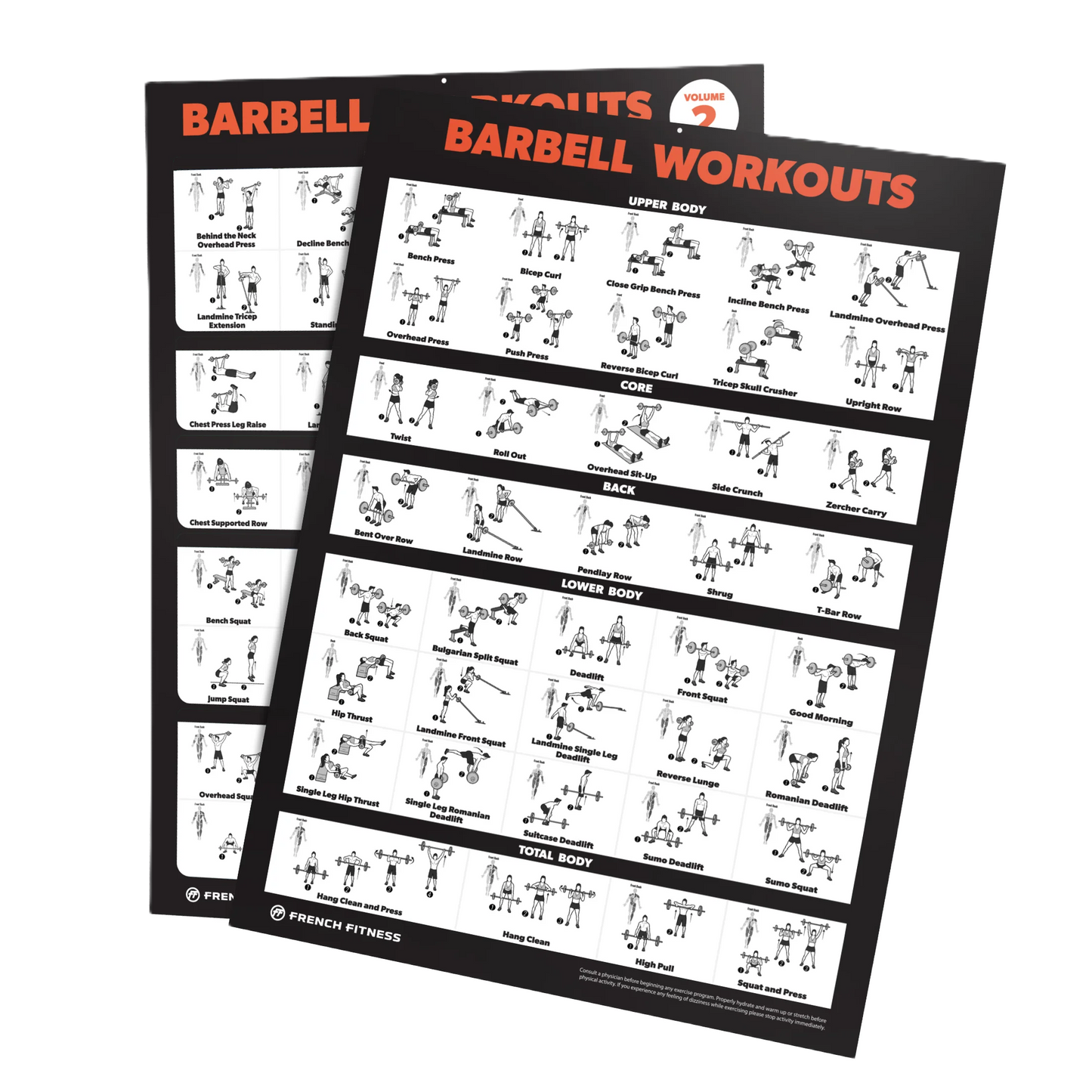 French Fitness Barbell Workout Training Charts / Posters (New)