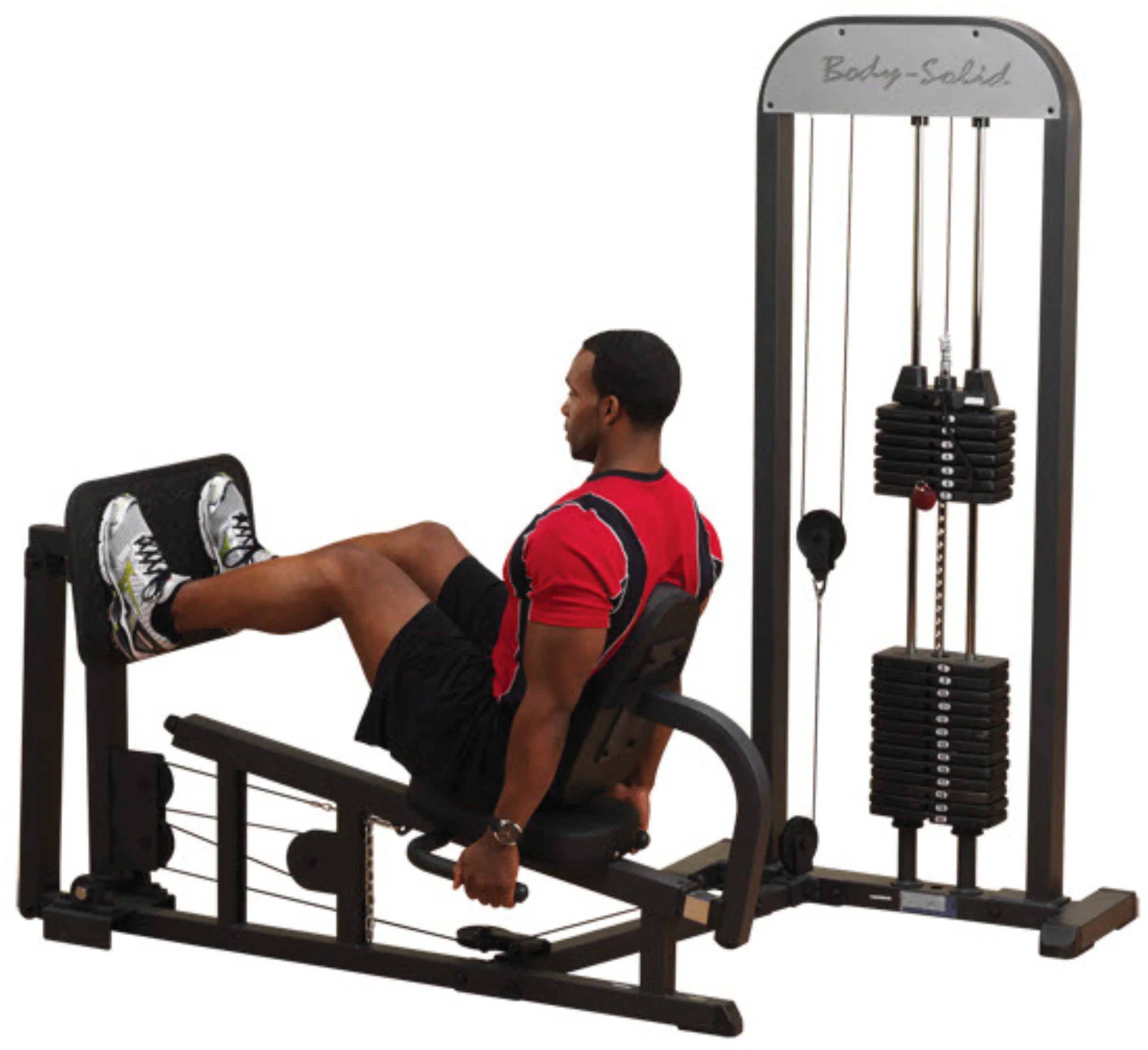 Body-Solid GLP-STK PRO-Select Leg & Calf Press Machine - Back Training View
