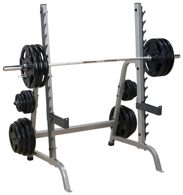 Body-Solid GPR370 Multi-Press Rack - Angled View with Weight Plates