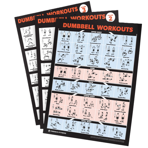 French Fitness Dumbbell Workout Training Charts / Posters (New) - 3 Poster Set view
