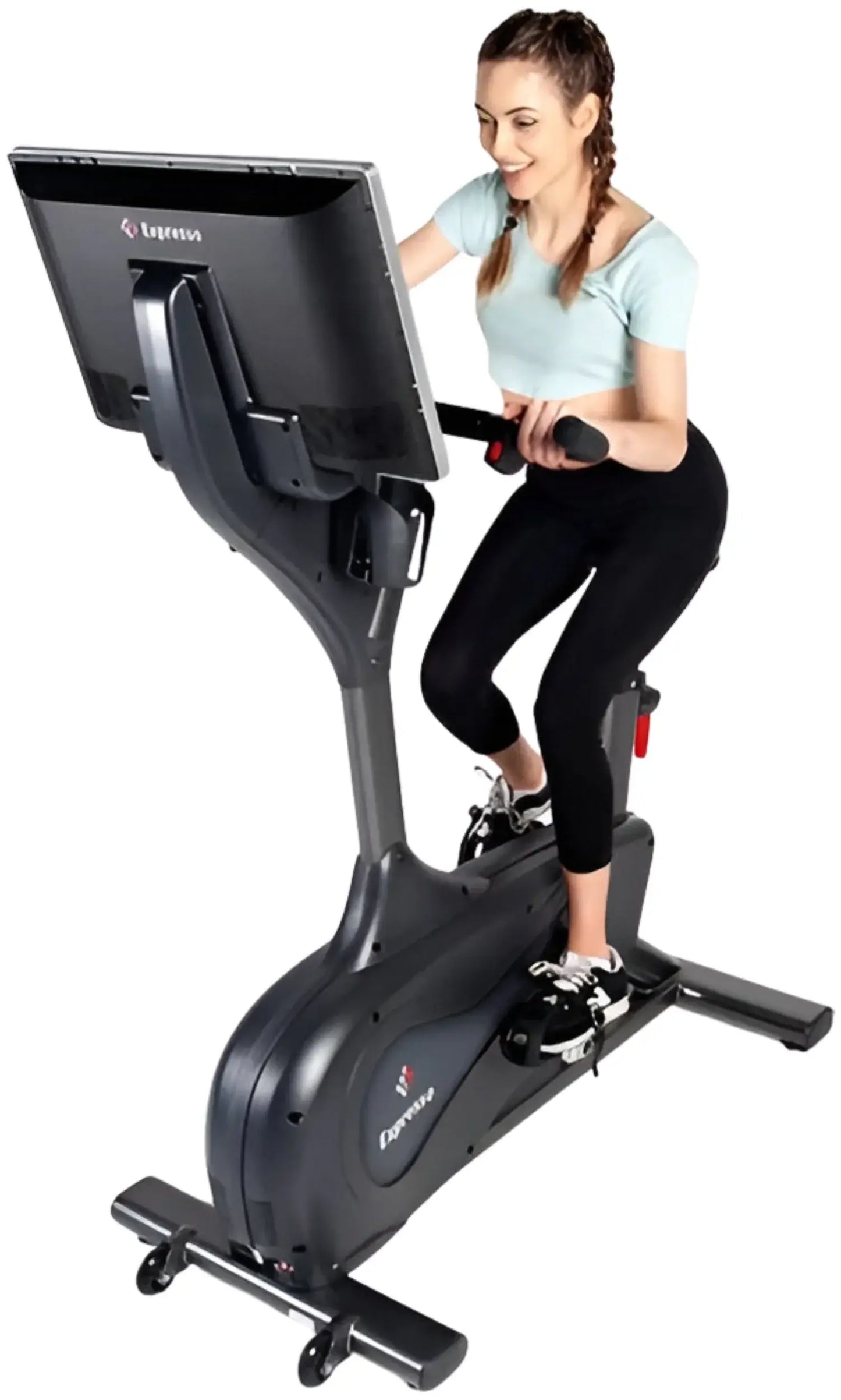 Expresso GO Upright Bike (Remanufactured) - Angled View with User