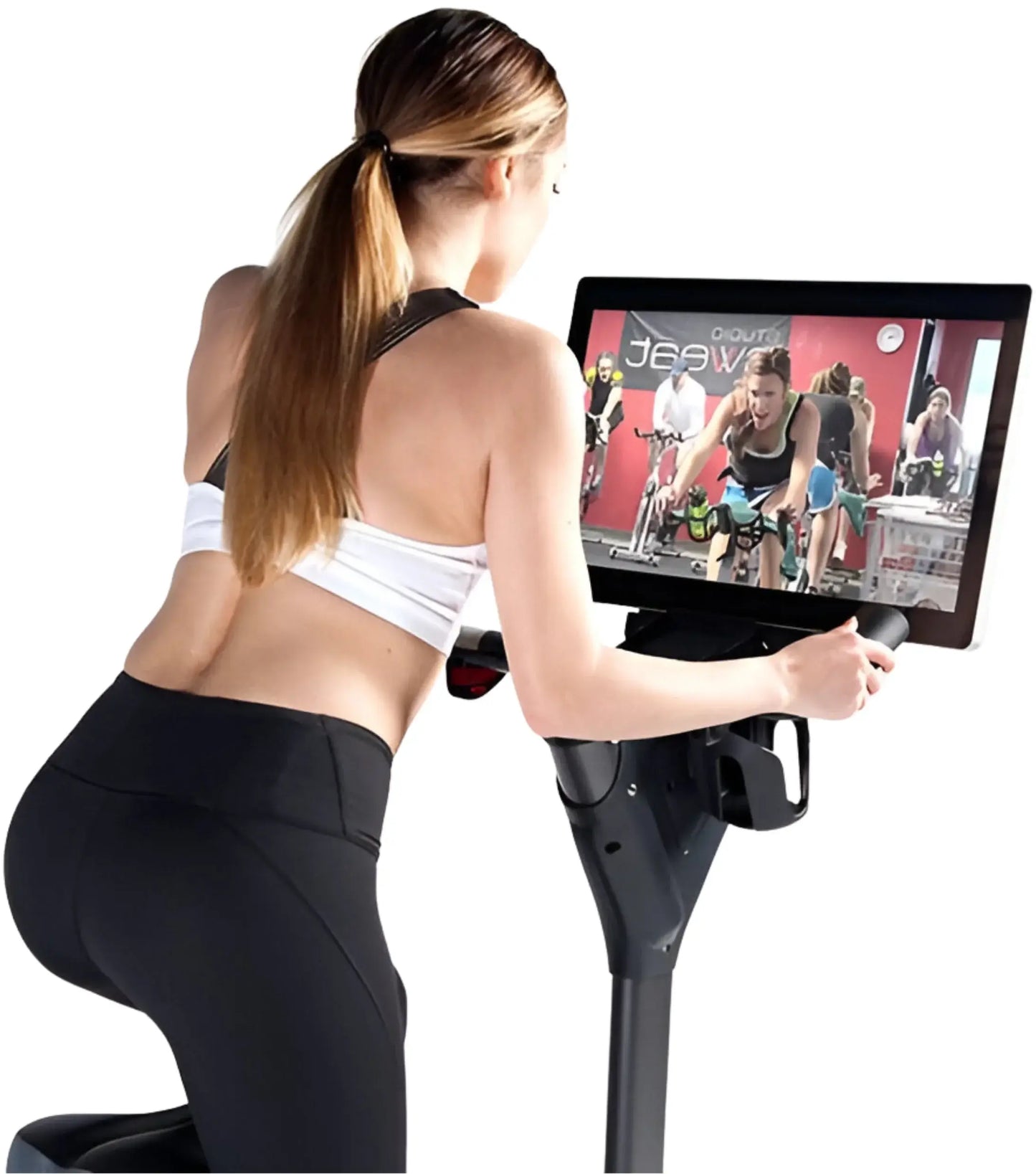 Expresso GO Upright Bike (Remanufactured) - Angled View with User