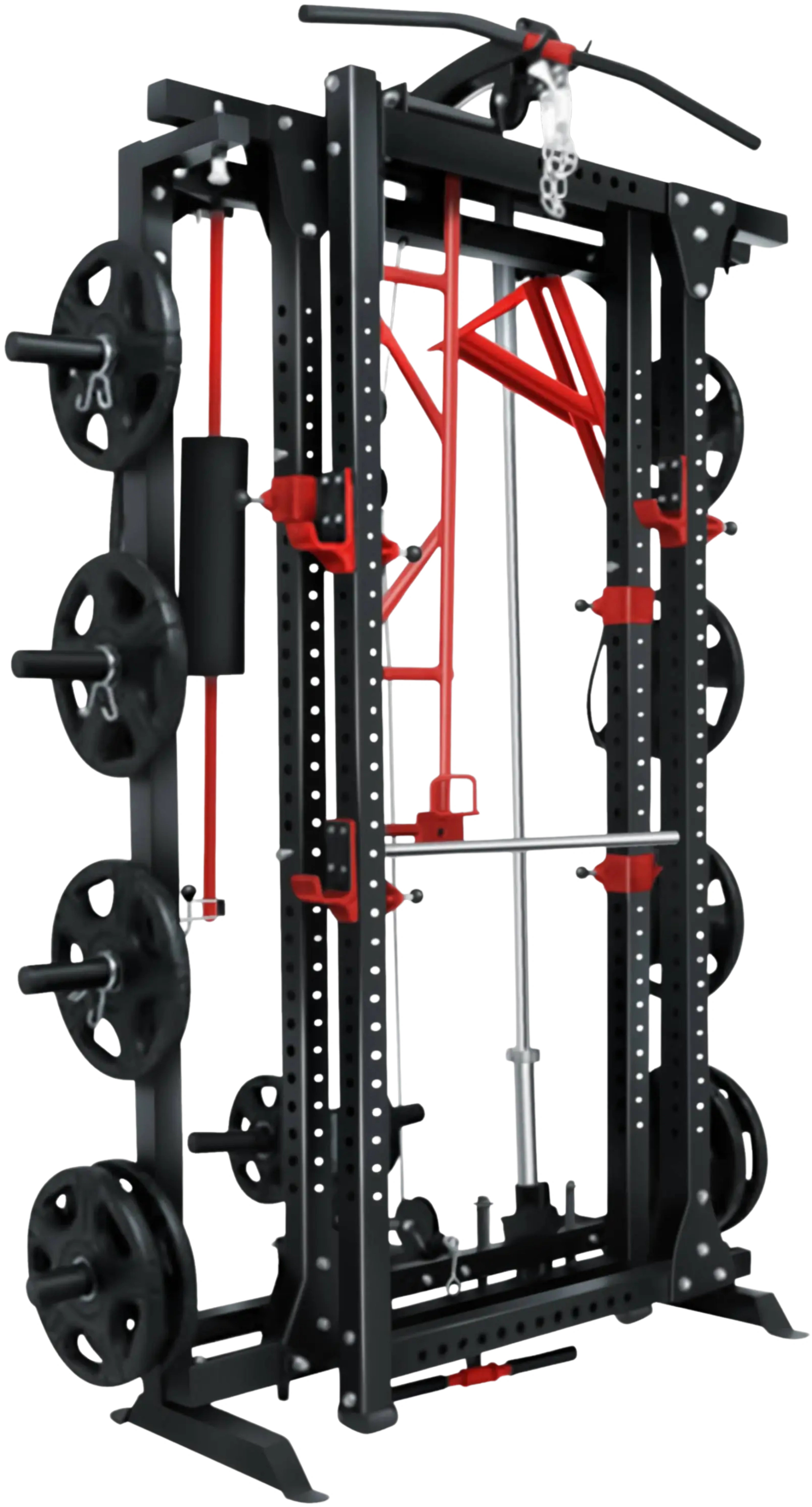 French Fitness Folding Cable Power Rack / Cage, Red/Black (New)