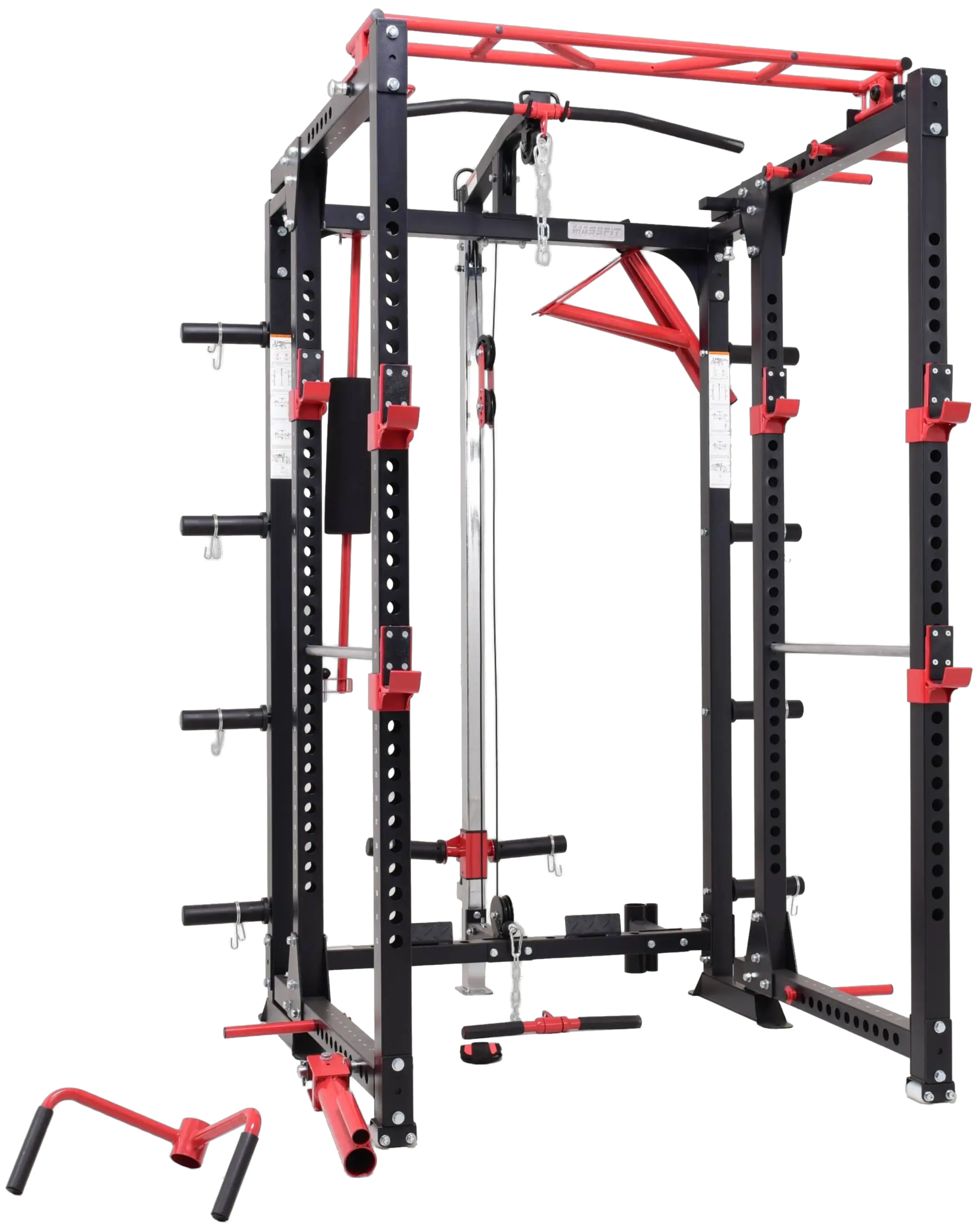 French Fitness Folding Cable Power Rack / Cage, Red/Black (New)