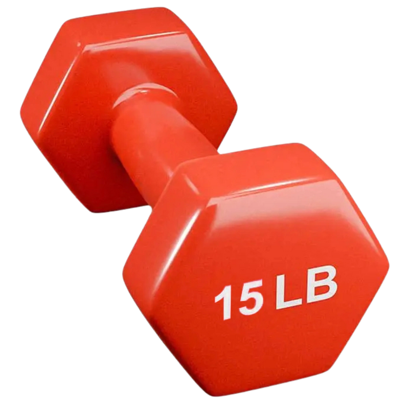 French Fitness Colorful Hex Vinyl Dumbbell 15 lbs - Single (New)