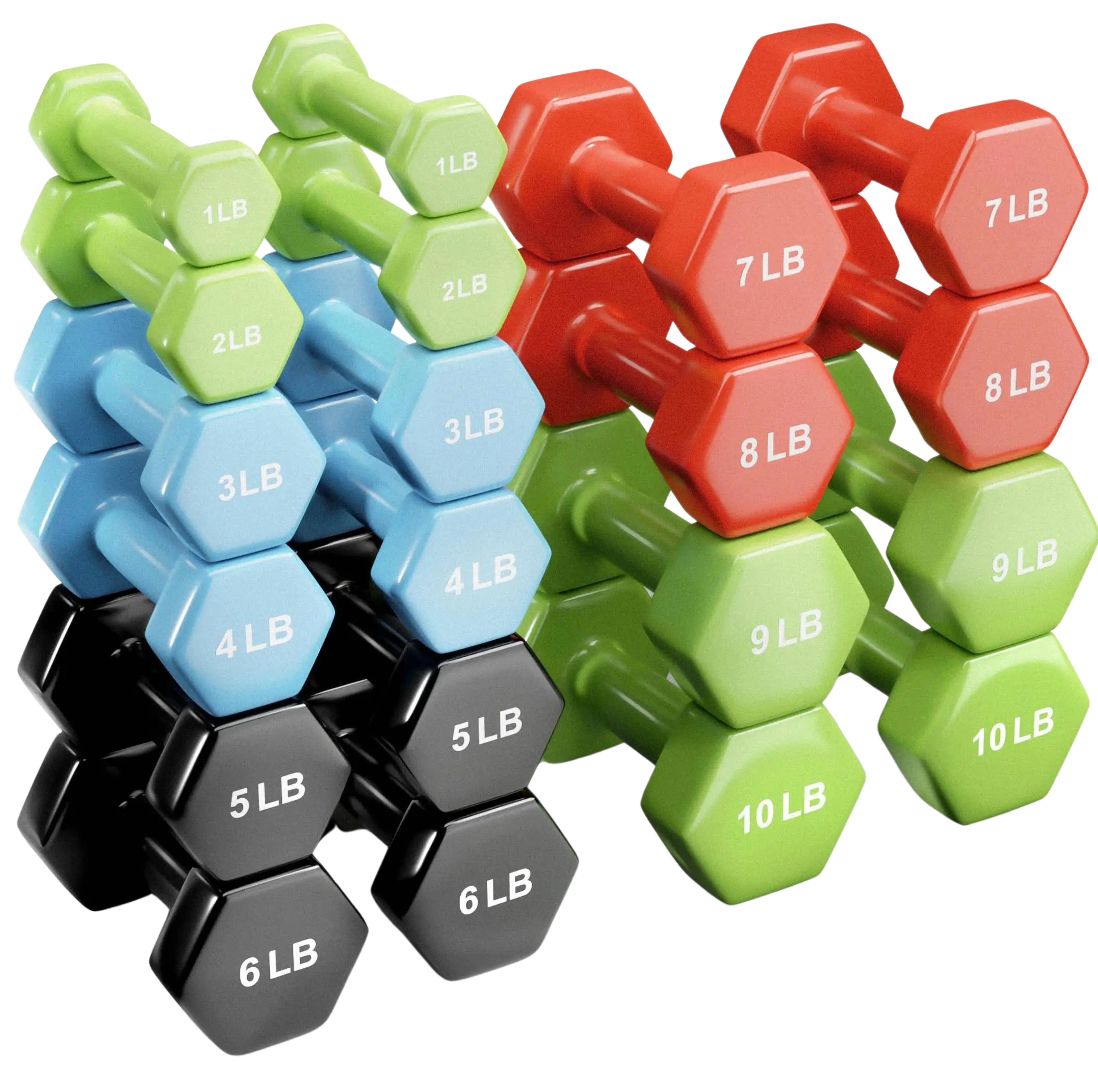 French Fitness Colorful Hex Vinyl Dumbbell Set 1 to 10 lbs