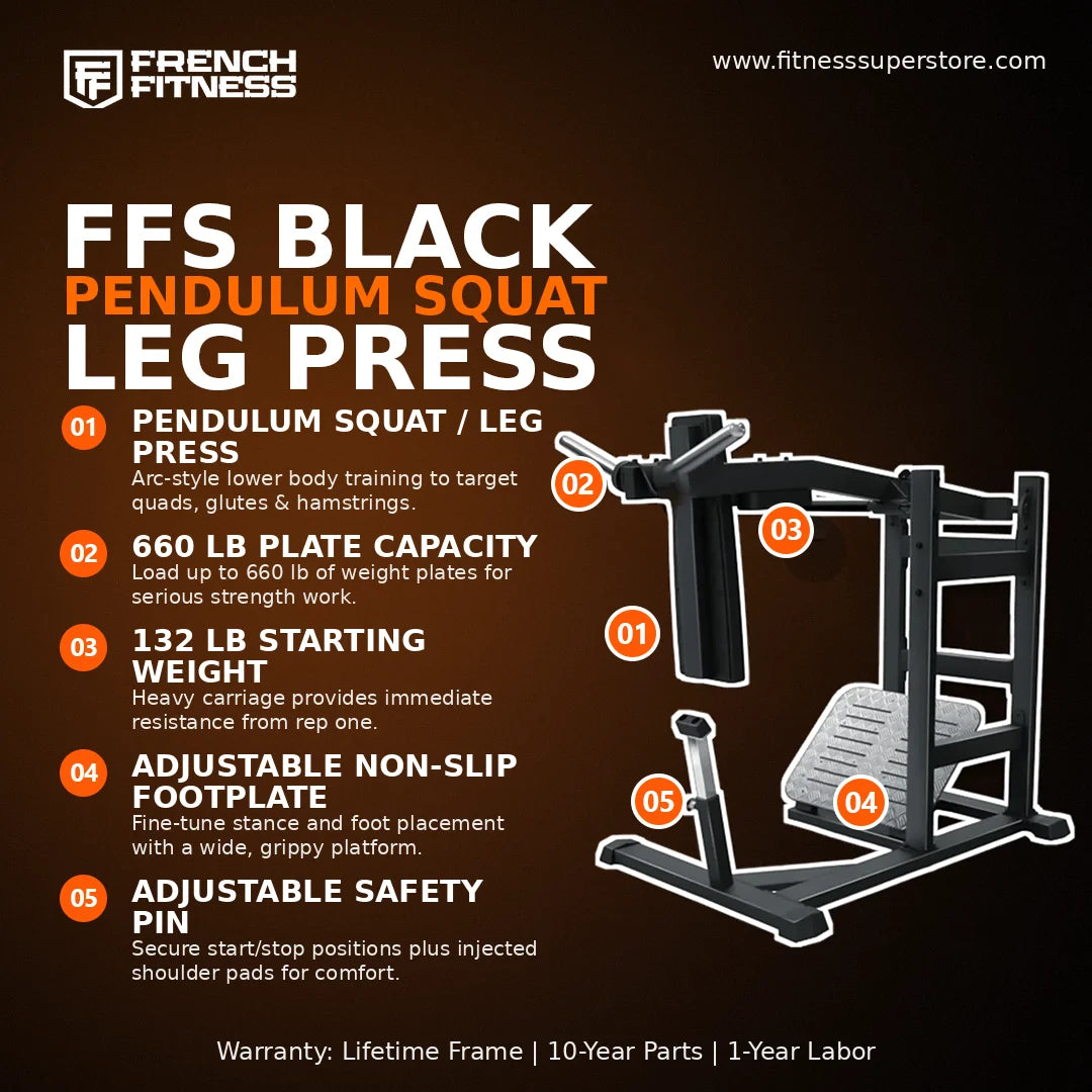 French Fitness FFB Black Pendulum Squat Leg Press Machine (New)