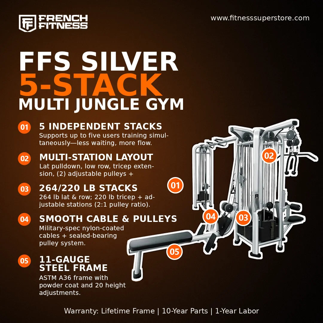 5 Stack Multi Jungle Gym - French Fitness FFS Silver (New)