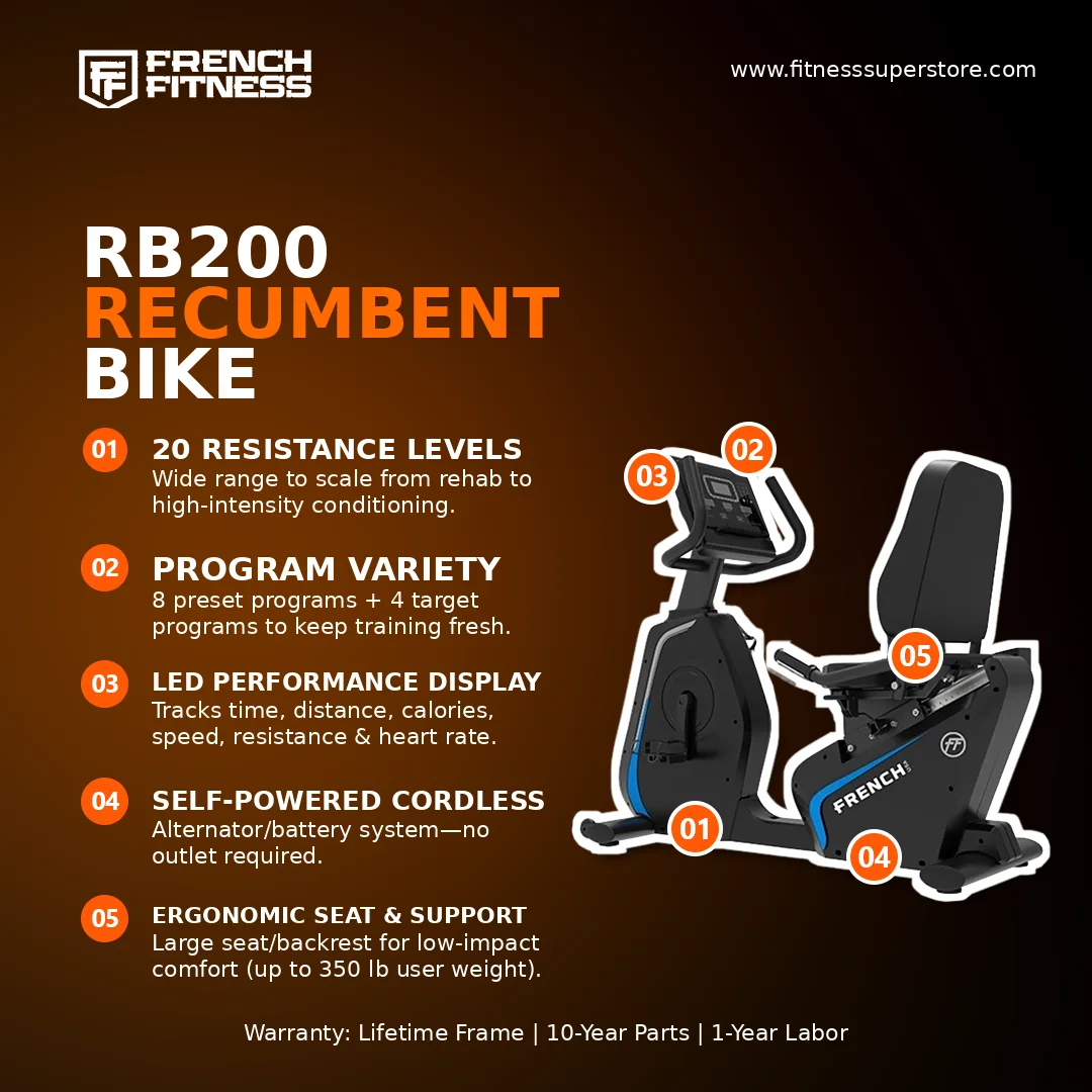 French Fitness RB200 Commercial Recumbent Bike (New)